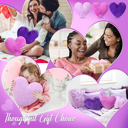 Liliful 6 Pcs Faux Rabbit Fur Heart Pillows Fluffy Heart Throw Pillows Cute Couch Cushion Soft Decorative Throw Cushion for Bed Sofa Girls Women(12 x 11 Inch,Purple Color)