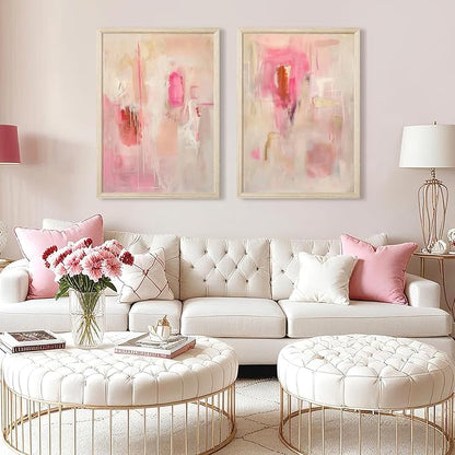 Tocliky Abstract Wall Art Neutral Modern Canvas Painting Decor Pink Beige Minimalist Wall Art Contemporary Abstract Poster Artwork for Living Room Bedroom 12x16 Inch Wood Frame Set of 2