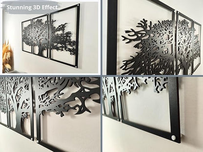 Vailla Tree of Life Wall Art 3pcs Family Tree Wall Decor 3D Wooden Wall Hanging Sculpture Modern Home Decoration 3 Panels Textured Sculptures for Living Room Bedroom Office Dinnig Room