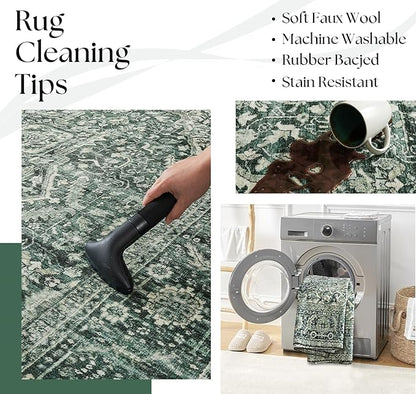 BILEEHOME Dark Emerald Green 2x3 Rug for Living Room,Vintage Floral Waterproof Non Slip Cool Area Rugs for Men Office Hardwood Floors Bedroom