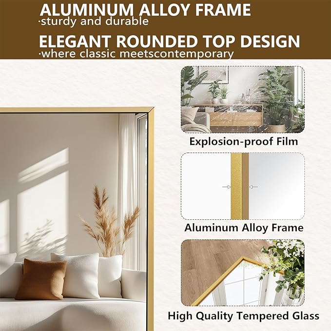 Koonmi 78"x35" Floor Mirror Full Length, Bedroom Floor Body Mirror with Stand, Large Gold Mirror, Leaning, Standing or Hanging Horizontally/Vertically
