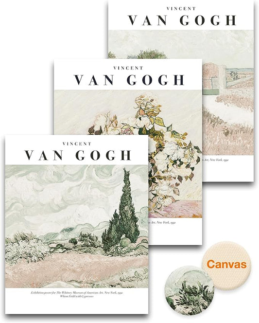 HesenDot Unframed Vintage Van Gogh Exhibition Posters Set of 3, French Country Landscape Floral Wall Art, Minimalist Chic Canvas Prints, Farmhouse Home Decor for Bedroom Living Room Study Office