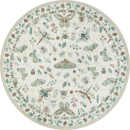 Lahome Insect Washable Round Area Rug, Soft Round Rugs 6ft Ultra-Thin Non-Slip, Boho Large Circle Carpet for Bedroom Living Room Kitchen Nursery Vionnet, Beige