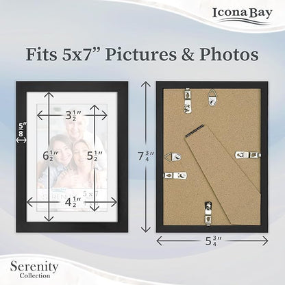 Icona Bay 5x7 Picture Frames w/Removable Mat for 4x6 Photos (Black, 10 Pack), Sleek Modern Style Frames, Table Top or Wall Mount, Serenity Collection