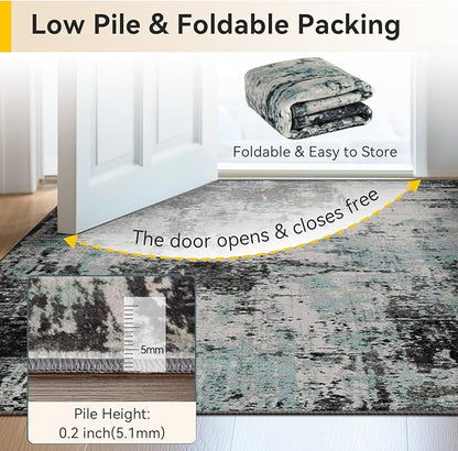 RELEANY Washable Area Rugs 6'x9' Non-Slip Modern Abstract Soft for Living Room Entryway Bedroom Nursery, Print Pattern, Blue Black Teal