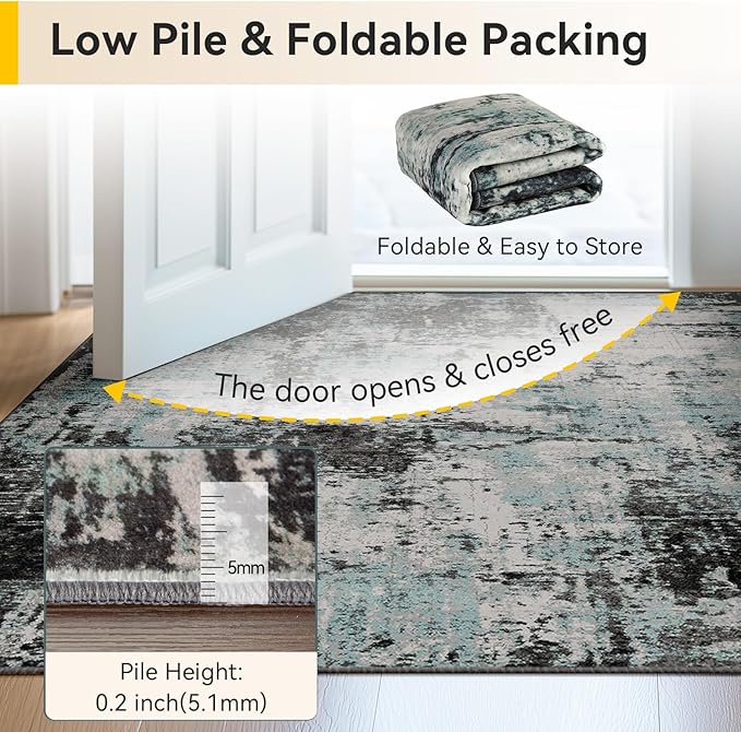 RELEANY Washable Area Rugs 8'x10' Non-Slip Modern Abstract Soft for Living Room Entryway Bedroom Nursery, Print Pattern, Blue Black Teal