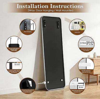 NARCISSUS 47x14 Mirror Door Hanging Full Length,Over Door or Wall Mounted Aluminum Alloy Frame Tempered Glass Rectangle Full Body Mirrors for Bedroom Dressing Living Room Bathroom 47 inch Silver
