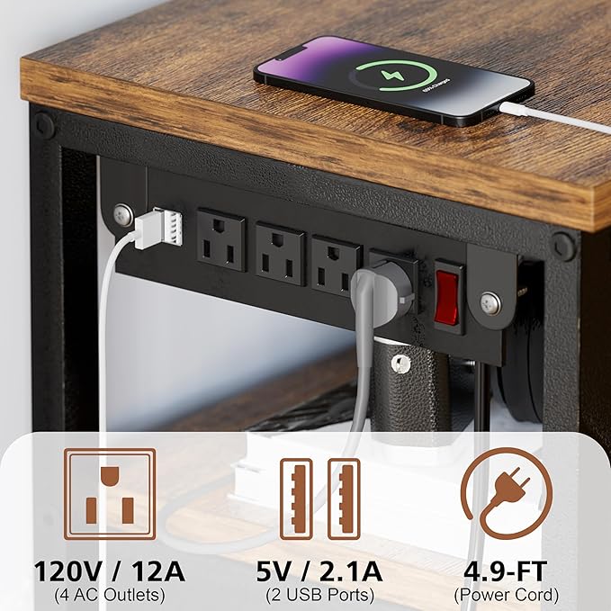 JUSTOGO TV Stand with Mount and Power Outlet, TV Stand with Drawers Storage for Living Room Bedroom, LED Entertainment Center for 45 55 60 65 inch, Height Adjustable Media Console, Rustic Brown