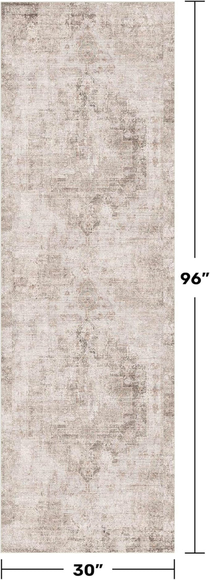 Beige Brown 2'6''x8' Bathroom Runner Rug, Washable Non-Slip 8ft Long Hallway Runner Rug for Entryway, Kitchen, Abstract Modern Home Décor