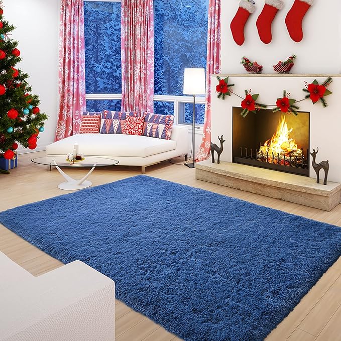 Andecor Soft Fluffy Bedroom Rugs, 6 x 9 Feet Indoor Shaggy Plush Area Rug for Boys Girls Kids Baby College Dorm Living Room Home Decor Floor Carpet, Light Navy