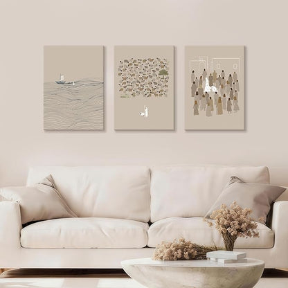 3Pcs Christian Wall Art Jesus Canvas Art Prints Beige Bible Sketches Painting Pictures Inspirational Scripture Artwork Posters Religious Wall Decor for Living Room Church Prayer Room 16”x24”x3
