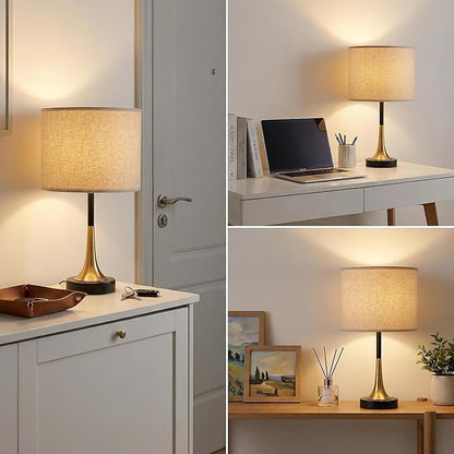 16.5'' Modern Table Lamps Set of 2 with Gold Metal Base and Linen Shade, Mid-Century Bedside Nightstand Lamps for Living Room and Bedroom(Bulb NOT Included)