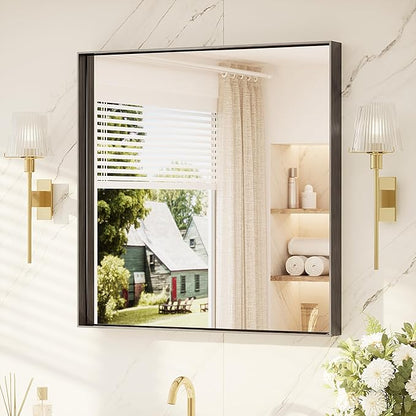 TETOTE Black Bathroom Mirror 30" x 30" Matte Black Vanity Mirror for Over Sink, Tempered Glass, Modern Farmhouse Rectangle Frame Wall Mirrors for Bathroom, Living Room, Bedroom, Entryway