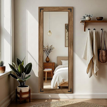 FICTOR Wooden Full Length Mirror, 55"x22" Solid Wood Frame Floor Mirror, for Farmhouse, Bedroom, Living Room, Entryway Decor, Leaning or Hanging