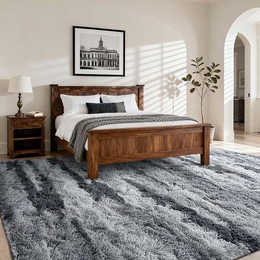 5x7 Ft Large Shag Rugs for Bedroom Living Room for Men Boys, Tie Dyed Ultra Soft Fluffy Furry Area Rug for Indoor Floor, Aesthetic Carpet for Home Decor (Grey)