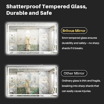 Briivue 68x38 Inch LED Bathroom Mirror with Lights, Backlit & Front Lit, Anti-Fog Lighted Bathroom Vanity Mirror for Wall, Memory Function, Dimmable, HD Tempered Glass, Shatter-Proof