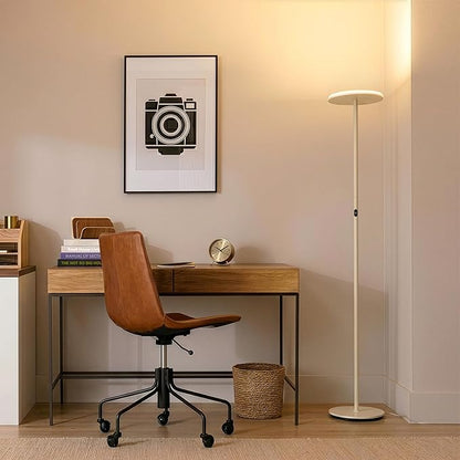 Brightech Sky LED Floor lamp, Torchiere Super Bright Floor Lamp for Living Room Decor & Office - Dimmable, Tall Standing Lamp with Warm Light for Bedroom & Reading - Cream