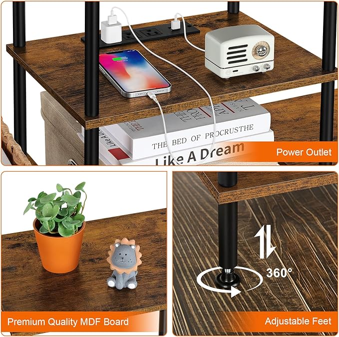 OYEAL Small TV Stand for Bedroom up to 50 inch Farmhouse TV Media Entertainment Center with Power Outlets & Storage Shelf Rustic TV Console Table for Living Room, Rustic Brown