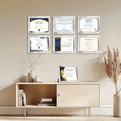PETAFLOP 8.5x11 Picture Frame Distressed White Certificate Frames Wall Tabletop Display Horizontally or Vertically, 7 Pack