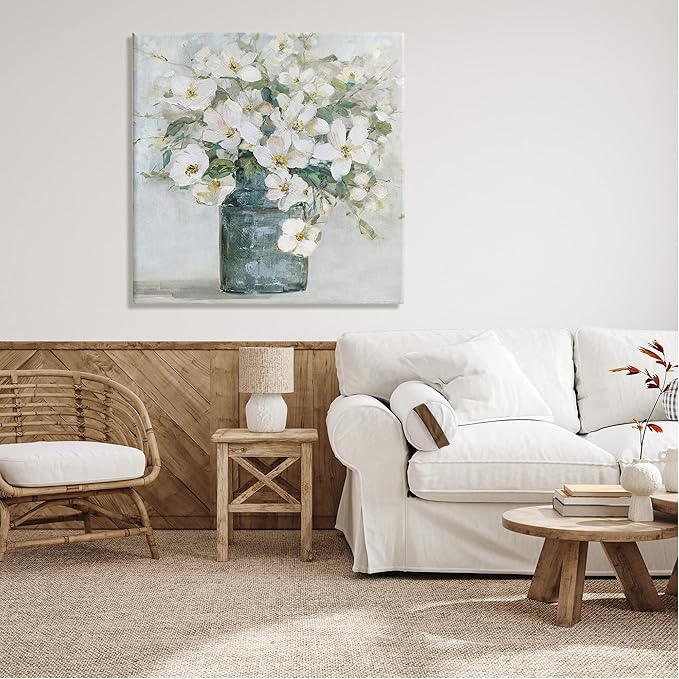 Stupell Industries 'White Geranium Bouquet Blossoming Flower Arrangement Vase', Canvas Art, 36 x 36 Inches, Easy to Hang and Sturdy, Made in USA, by Sally Swatland