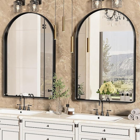 Suidia 22" x 30" Bathroom Mirror, Bathroom Vanity Mirror Metal Framed, Wall-Mounted Mirrors for Bedroom, Living Room, Entryway, Hallway, Black, Arch Style