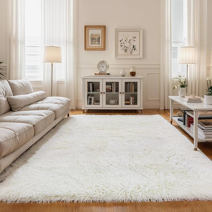 KCHOWUA Cream White Fluffy Area Rugs for Bedroom, 6x9 Machine Washable Plush Furry Fuzzy Rug for Living Room, Modern Soft Shag Shaggy Carpet for Kids Boy Girls Dorm Room Nursery,Ivory