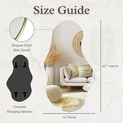 PERFNIQUE Irregular Wall Mirror Asymmetrical Mirror, 43''x24'' Decorative Modern Wall Decor for Bathroom Bedroom Living Room Entryway, Cloud Frameless, Wall Mounted(43''x24'', Cloud)