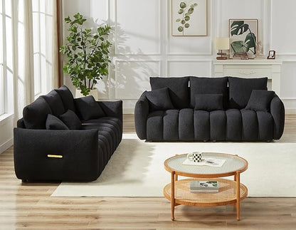Antetek Teddy Sofa Set for Living Room, 2 Pieces Modern Deep Seat Oversized 3-Seater Cloud Boucle Couch for Bedroom, Office, Apartment, Furniture Set, 78-inch, Black (2 Pieces)