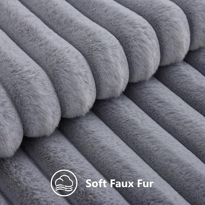 decorUhome Cozy Faux Fur Throw Pillow Covers 22x22 Set of 2 Decorative Soft Plush Striped Modern Farmhouse Boho Couch Euro Sham Pillow Cases with Velvet Back for Sofa Bed Living Room, Grey
