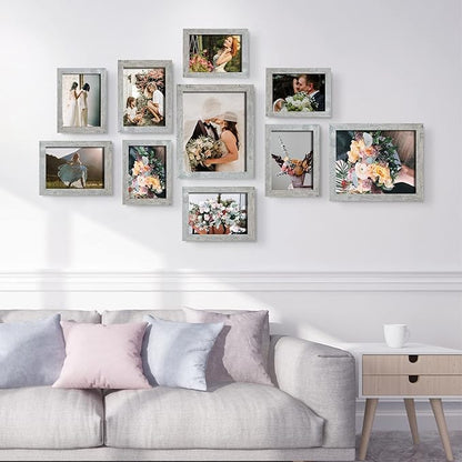 LUCKYLIFE Picture Frame Set 10-Pack, Gallery Wall Frame Collage with 8x10 5x7 4x6 Frames in Grey Finishes