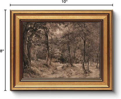 HUARCEY Gold Framed Vintage Wall Art for Living Room Nature Painting Prints Shelf Decor for Kitchen Aesthetic Bedroom Wall Art Gifts Charcoal Landscape Home Decor Farmhouse Path Forest Canvas Artwork