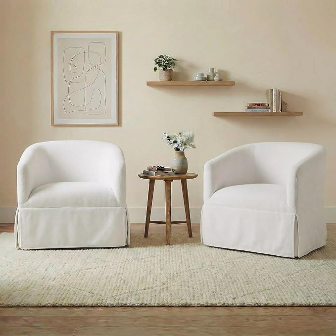 Swivel Accent Chair, 360 Degree Performance Fabric Armchair Modern Barrel Chairs Armchair for Living Room Bedroom Home and Office,Cream White