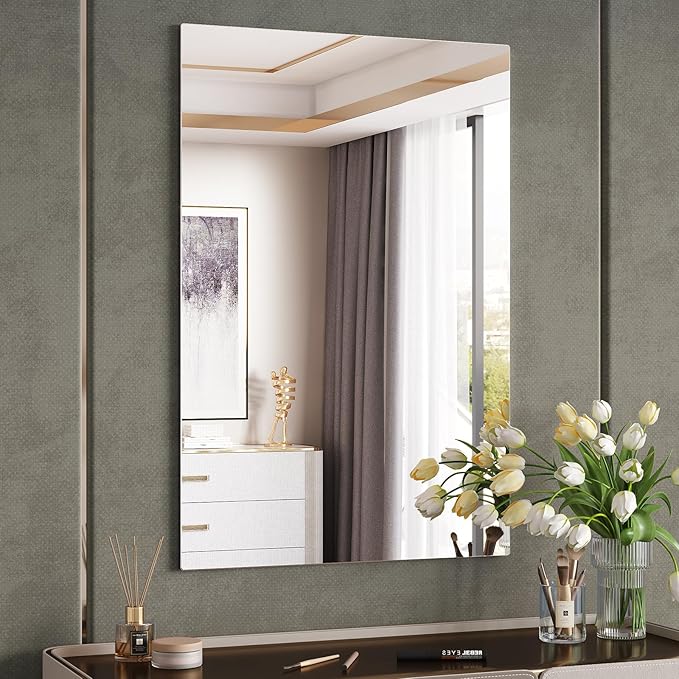 Frameless Mirror for Bathroom, 24"x36" Frameless Bathroom Mirrors for Over Sink, Bathroom Vanity Rectangle Mirror with Tempered Glass, Bathroom Mirror for Living Room, Bedroom, Entryway