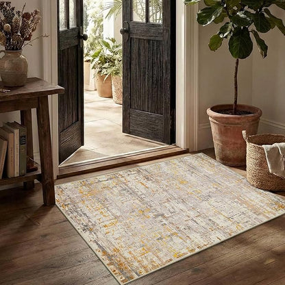 Rugxara 2x3 Entryway Rug,Door Mat Indoor Entrance, Washable Non Slip Kitchen Bathroom Rugs, Ultra-Thin Throw Small Rug for Front Door, Gold Beige