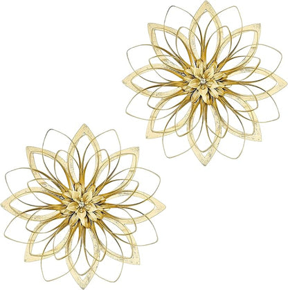 Remenna Metal Flowers Wall Decor, Metal Rustic Wall Art Decoration Farmhouse Wall Decorations Multiple Floral Hanging Decor for Bathroom Living Room Home Office Garden Kitchen (Rustic Gold - 2)