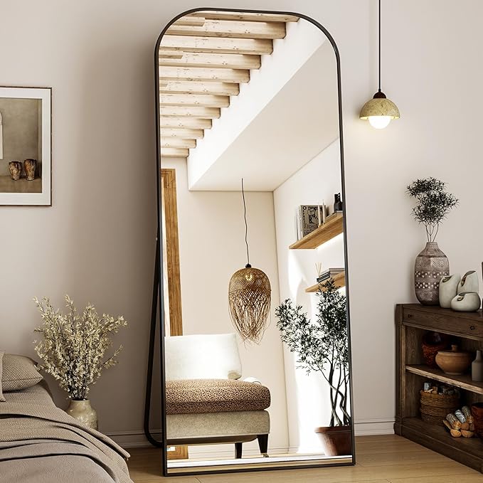XRAMFY Full Length Mirror, 71"x28" Floor Mirror Freestanding, Arched Floor Standing Large Mirror Full Body Mirrors with Stand for Bedroom, Hanging Mounted Mirrors for Living Room,Black