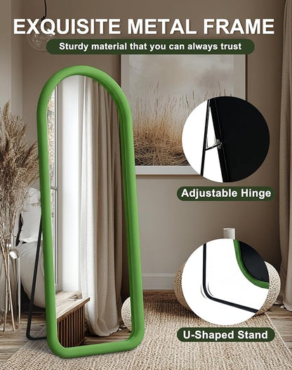 Delma Arched Full Length Mirror, Free Standing Floor Velvet Finish Frame Mirror for Leaning or Hanging, Soft Touch Bedroom & Living Room Decor,Green