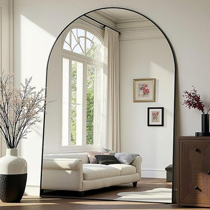 Prywot Full Length Mirror, Oversized 90"x46" Arched-Top Floor Mirror, Free Standing Mirrors, Modern Full Body Mirrors with Aluminum Alloy Frame for Bedroom,Living Room, Black
