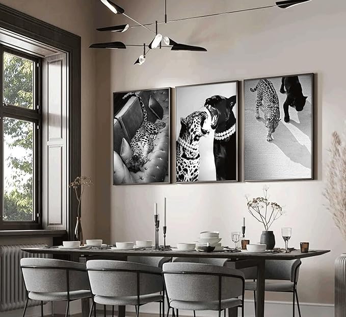 3 Pcs Black and White Cheetah Canvas Wall Art Vintage Trendy Wild Leopard Painting Picture Wall Decor Poster Print Artwork for Bedroom Living Room Apartment Home Decoration (16L x12W-Poster)
