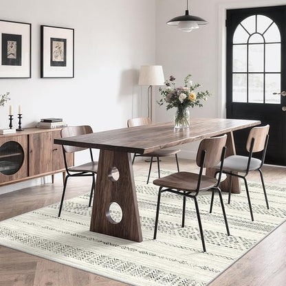 Miukiki 5x7 Area Rug for Living Room Moroccan Washable Rugs Non Slip Indoor Floor Carpet Foldable Large Soft Area Rug for Dining Room Bedroom with Low Pile(Grey,5'x7')