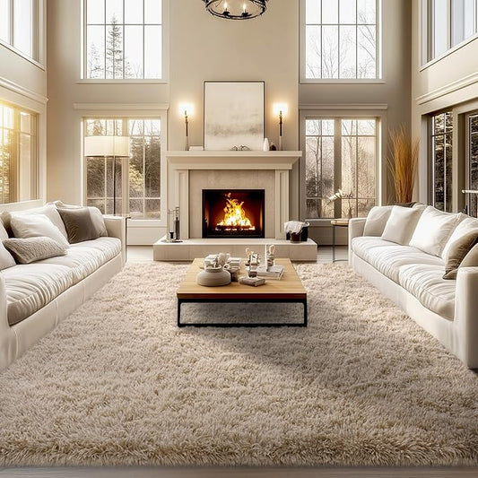 qulint Area Rugs 9x12 Living Room, Fluffy Rug for Bedroom Shag Large Rug 9x12, Soft Alfombras para Salas Modernas Shaggy Fuzzy Carpets for Boys and Girls Dorm Room Home Decor (9ft x 12ft, Light Tan)