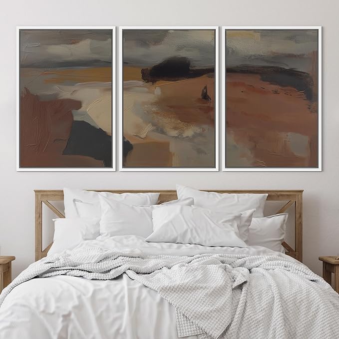 SIGNLEADER Framed Canvas Print Wall Art Set Desert Horizon Abstract Neutral Landscape Illustrations Minimal Decorative Bohemian for Living Room, Bedroom, Office - 16"x24"x3 White