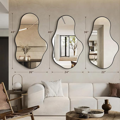Dorlicecass Mirror Full Length - Wall Mirrors Decorative 26"x 43" Asymmetrical Abstract Aviation Aluminum Alloy Frame Unique for Bathroom, Bedroom, Living Room, Cloakroom, Entryway Black