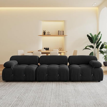 104'' Modular Sectional Sofa, Modern Luxury Velvet Bubble Couch, Deep Seat Cloud Sectional Black Couches for Living Room, Apartment (3 Seats, Black)