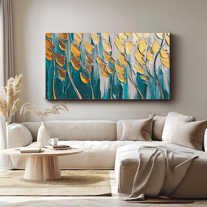 Iallbin Abstract Canvas Wall Art, Large Wall Art for Living Room, for Wall Modern Paintings Wall Decor Living Room (Abstract, Yellow and Blue, 58L x 29W)