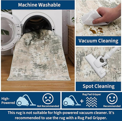 ROYHOME Modern Abstract Area Rug 10x13 Non Slip Non Shedding Rug Low Pile Stain Resistant for Bedroom Living Room,Grey Yellow
