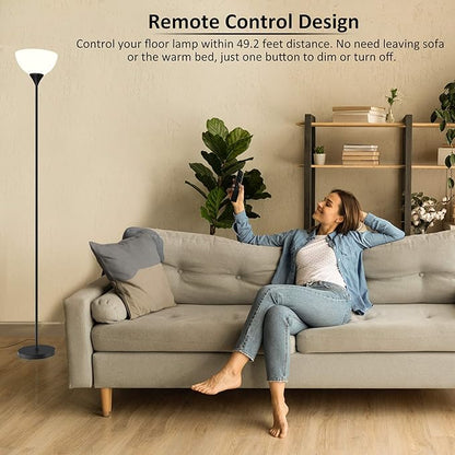 PESRAE Floor Lamp, Remote Control with Stpeless Color Temperatures and Brightness, Torchiere lamp for Bedroom, Living Room, Bulb Included (Matte Black)