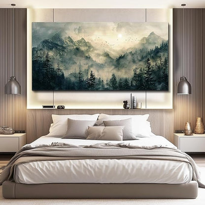 FUHAIHUA Large Framed Wall Decor For Living Room Canvas Wall Art For Office Farmhouse Wall Decorations For Bedroom Forest Fog Landscape Paintings Modern Pictures Artwork Room Home Decor 24x48 In