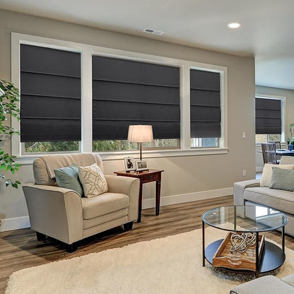 CHICOLOGY Cordless Roman Shade for Windows & French Doors, Ridgewood Grey, Privacy + Light Filtering Linen Look Fabric w/White Liner, True to Size, Inside/Outside Mount, 33" W x 72" H