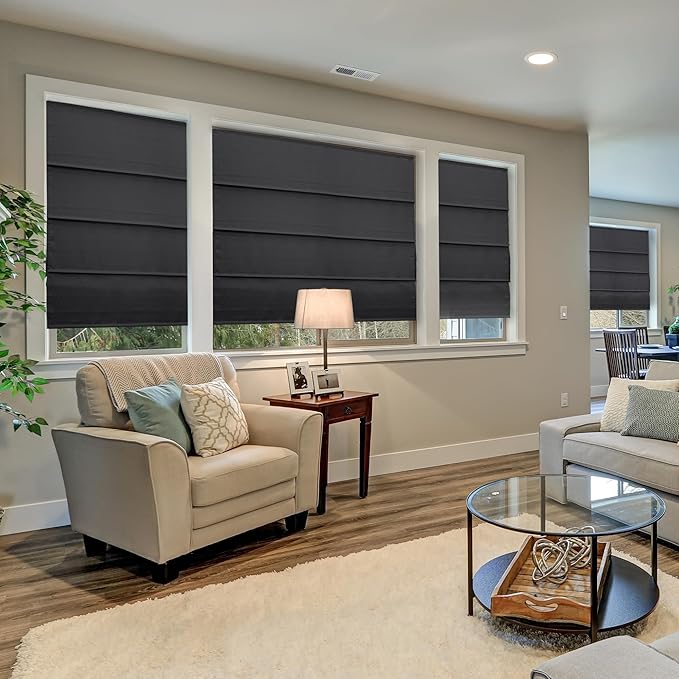 CHICOLOGY Cordless Roman Shade for Windows & French Doors, Ridgewood Grey, Privacy + Light Filtering Linen Look Fabric w/White Liner, True to Size, Inside/Outside Mount, 23" W x 72" H